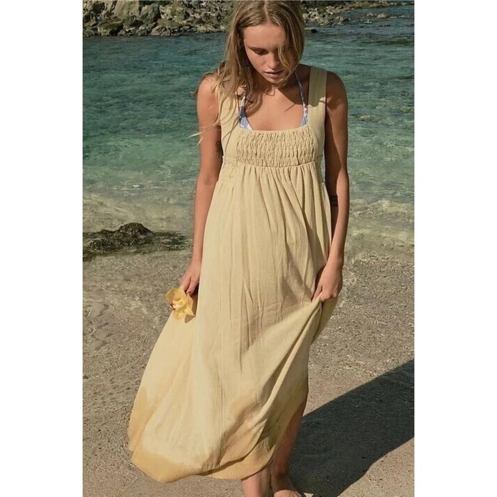 Free People Delphine Midi Dress  Size XS/S  Soft Yellow